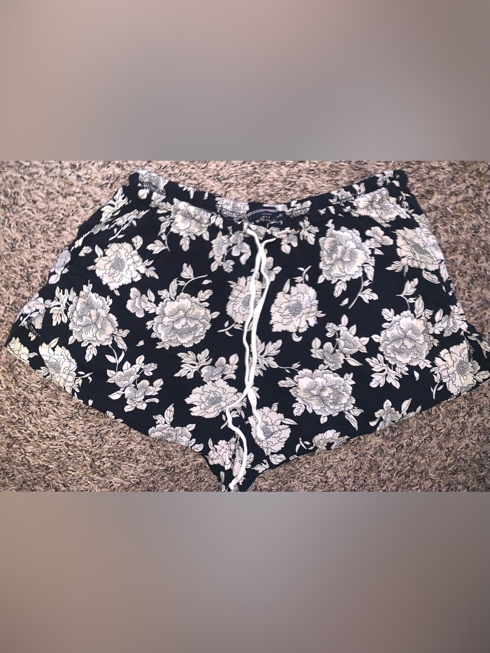 Brandy Melville Black Floral Drawstring Shorts